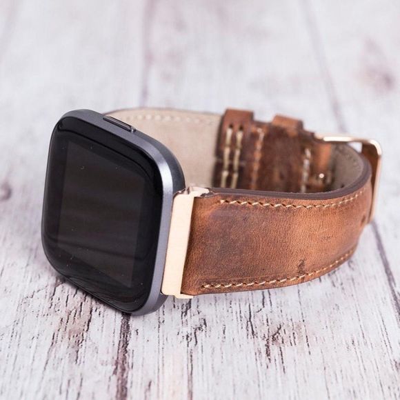 Fitbit Versa 1, 2, 3 & Sense Leather Band Brown - Picture 1 of 8